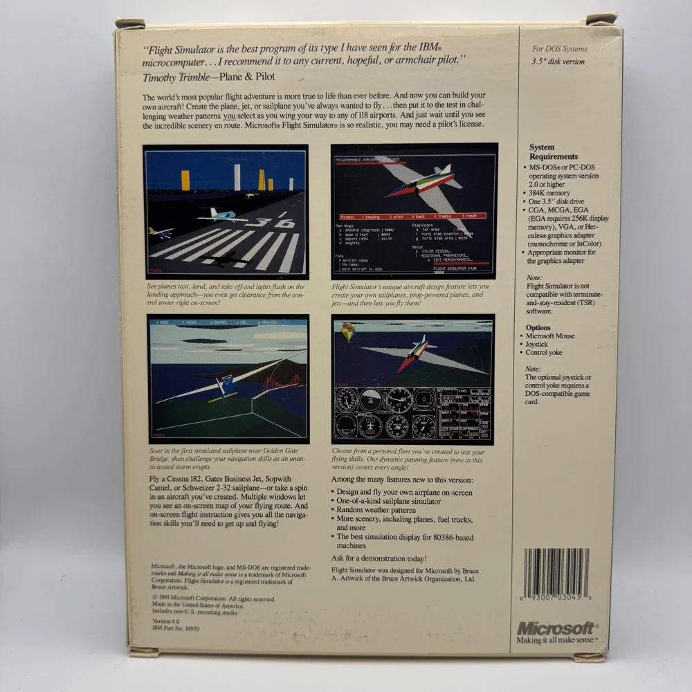 Vintage 1991 Microsoft Flight Simulator 4.0 DOS 3.5 Disk PC Game CIB